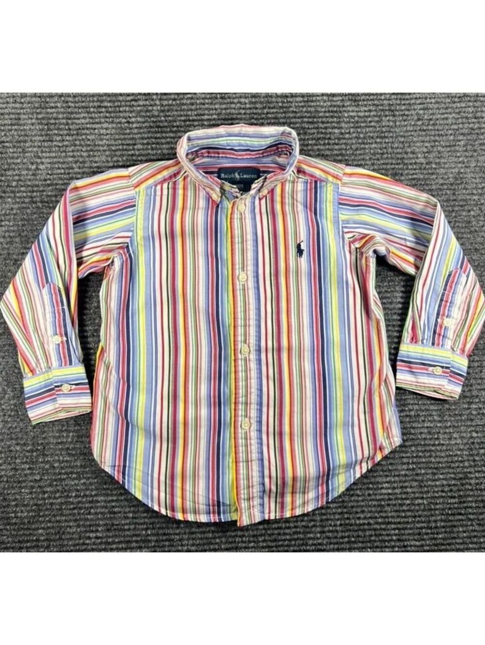Ralph Lauren Boys 2T Multicolor Striped Long Sleeve Button-Up Cotton Dress Shirt